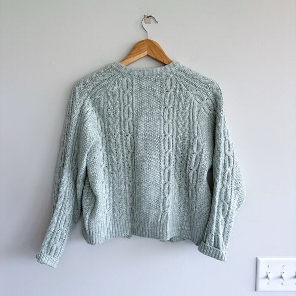 Marea Classic Cable-Knit Button Front Crew Neck Cardigan Sweater Mint Green M - Picture 3 of 10